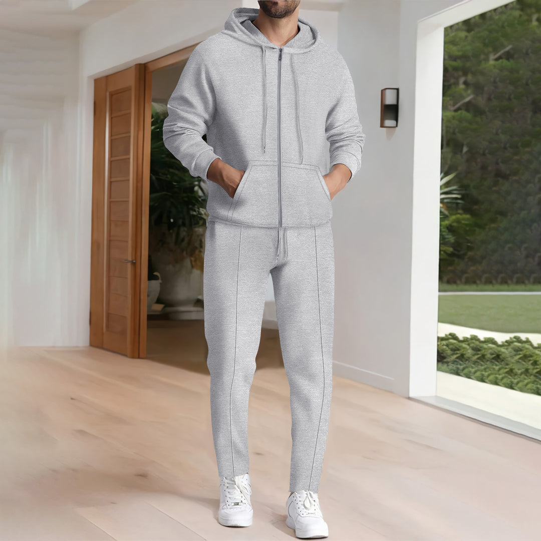 Herren nan Struktur-Fleece Zip-Hoodie mit Kängurutaschen und schmal zulaufender Jogginghose Drune