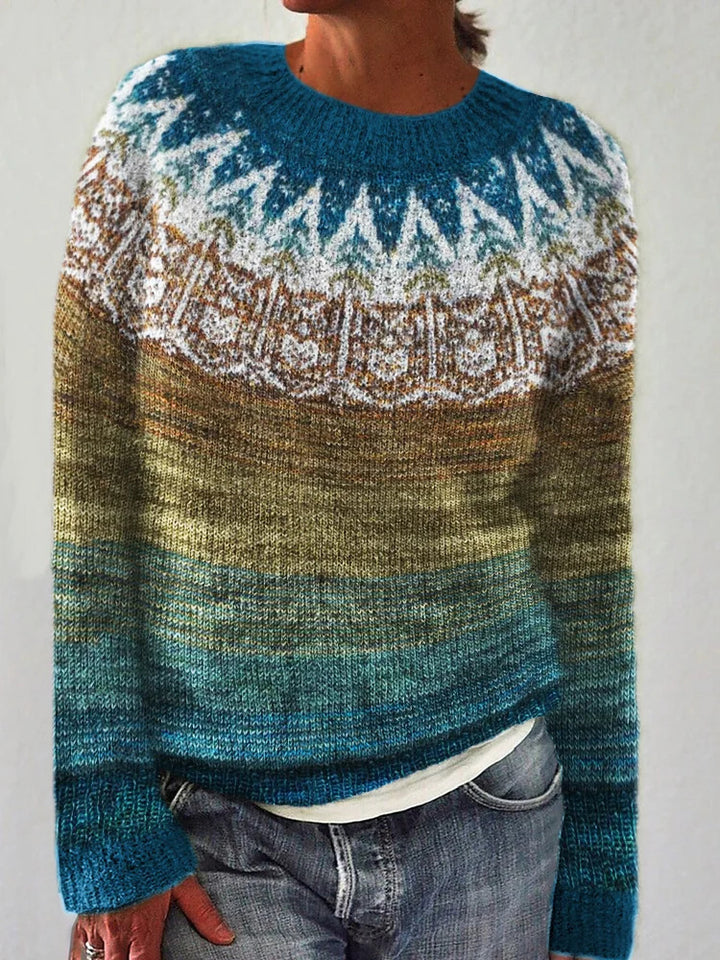Damen kuscheliger Pullover mit lebhaftem Landschaftsmuster Drune