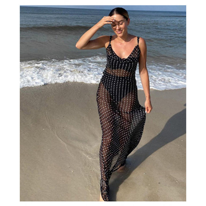 Damen transparentes Beachkleid mit Polka-Dot-Muster und fließendem Schnitt Drune