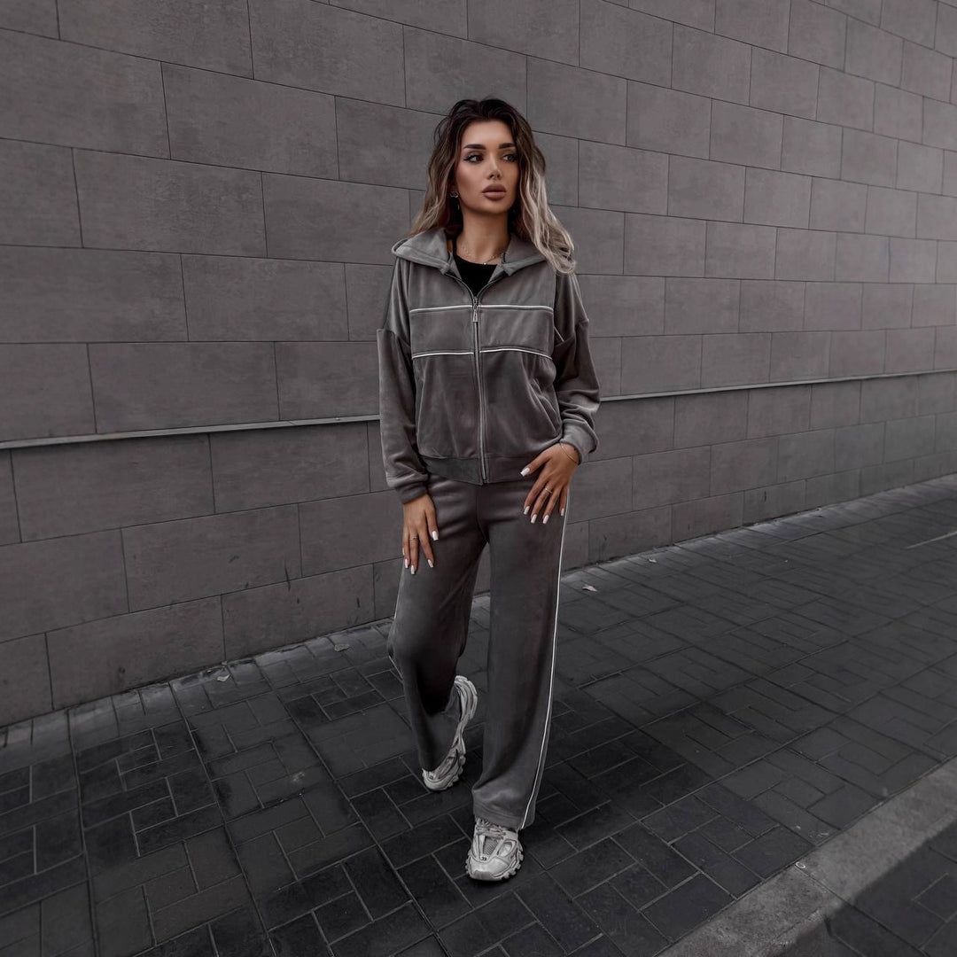 Damen Sportliches Fleece-Set mit Reißverschluss und Kapuze Drune