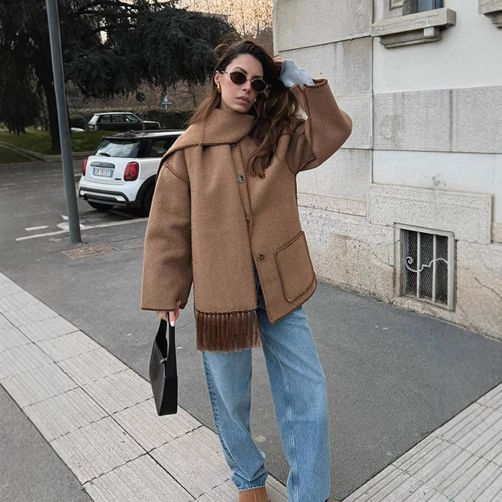 Damen oversized Mantel mit Fransendetails Drune