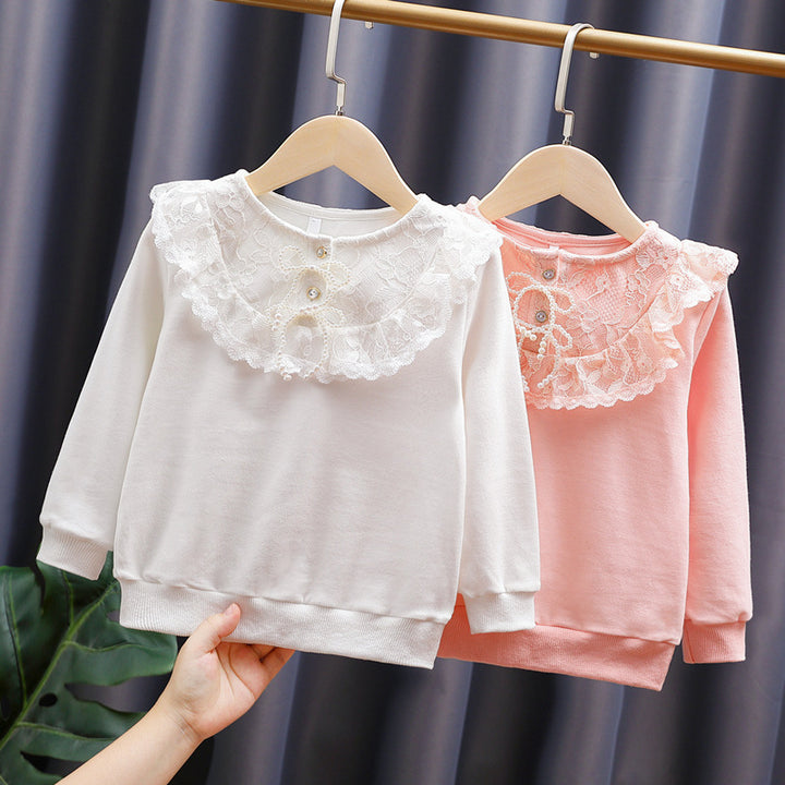 Mädchen Sweatshirt mit romantischem Spitzenkragen Drune