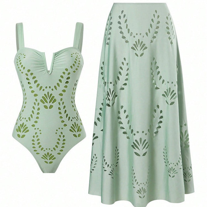 Damen Badeanzug mit elegantem Cut-Out-Design und passendem Maxirock Drune