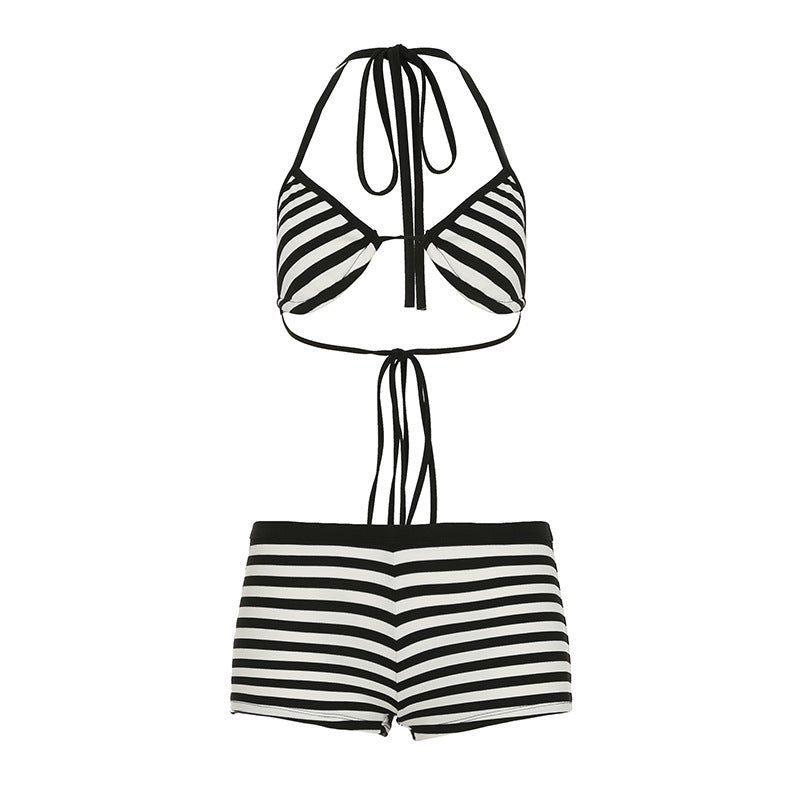 Damen Bikini-Set mit gestreiftem Top und Shorts Drune
