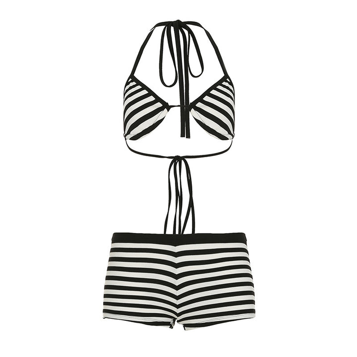 Damen Bikini-Set mit gestreiftem Top und Shorts Drune