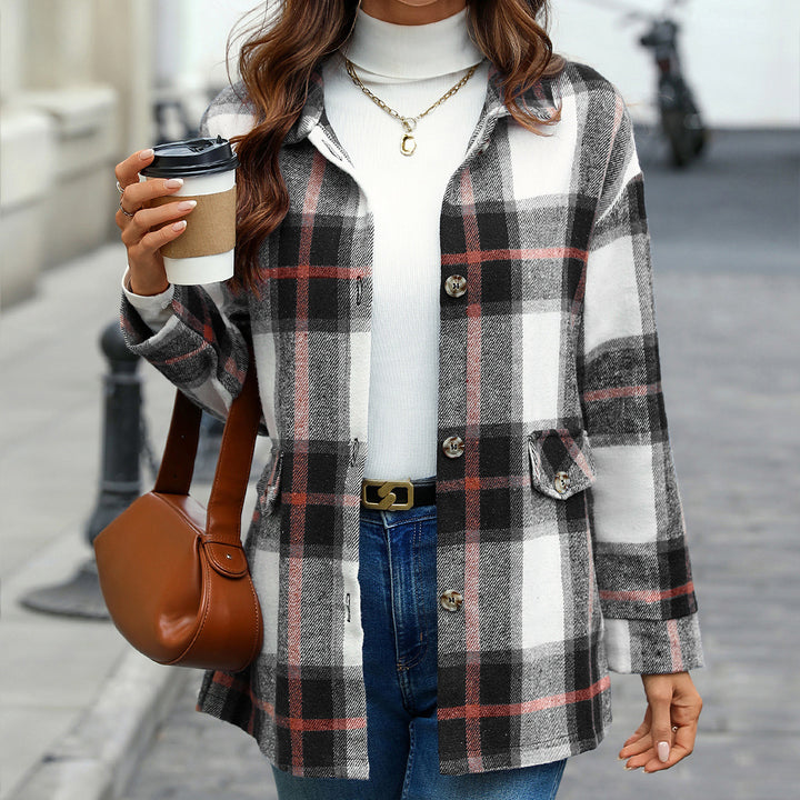 Damen modischer Kariert-Shirtjacke aus weichem Material Drune