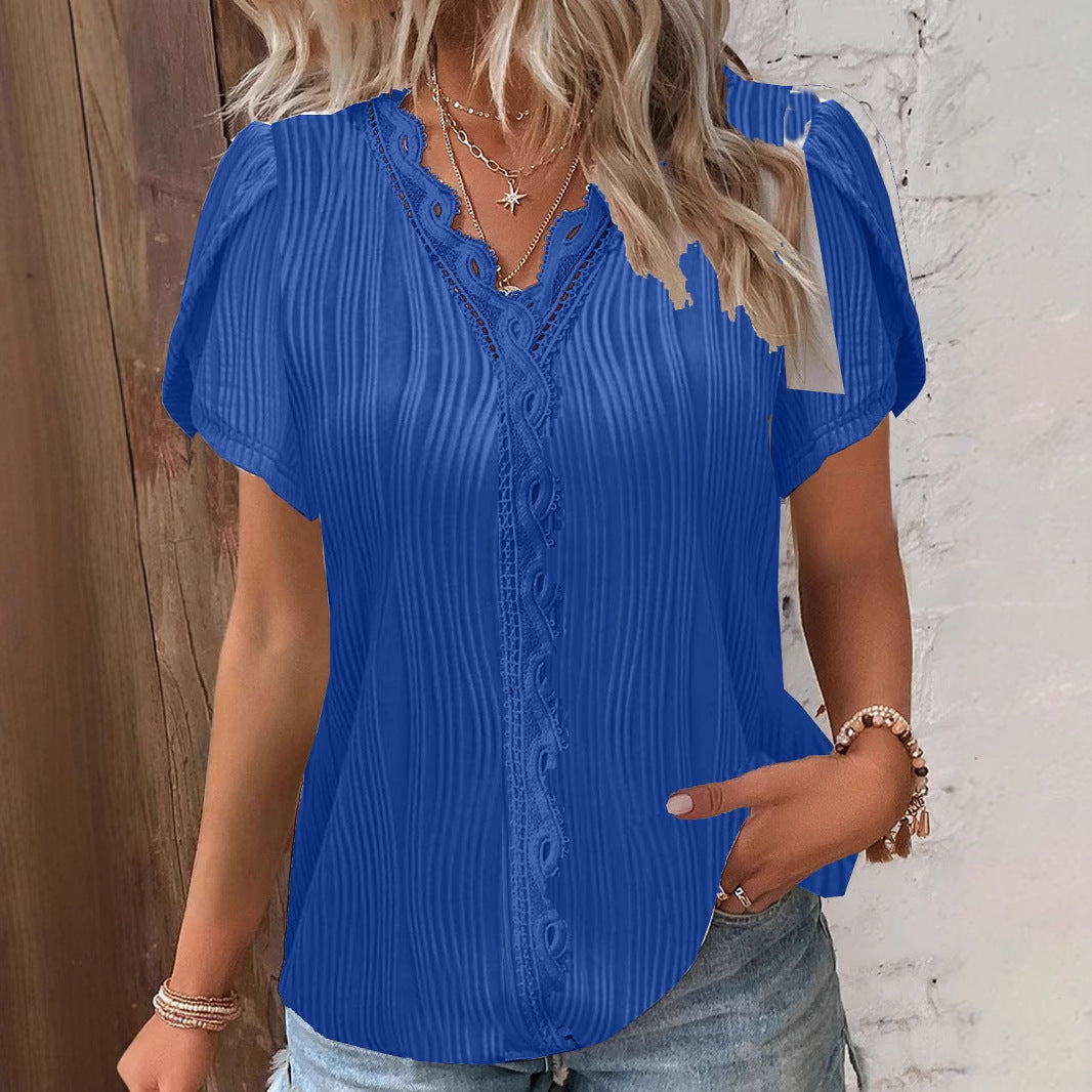 Damen spitzenbesetzte knopfleistenbluse Drune