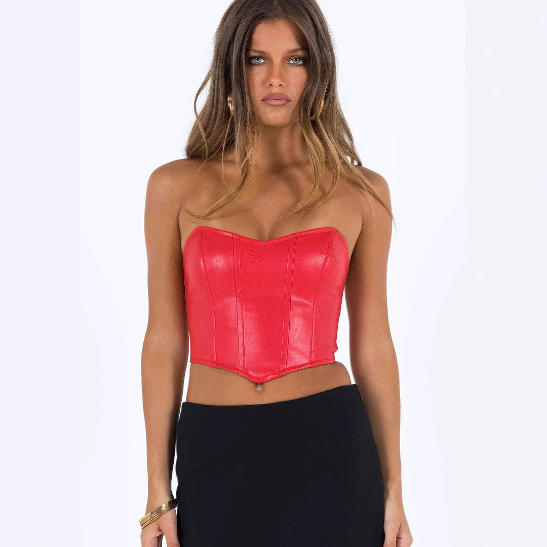Damen Cropped Oberteil mit kunstvollem Knoten und strukturiertem Kunstleder Drune