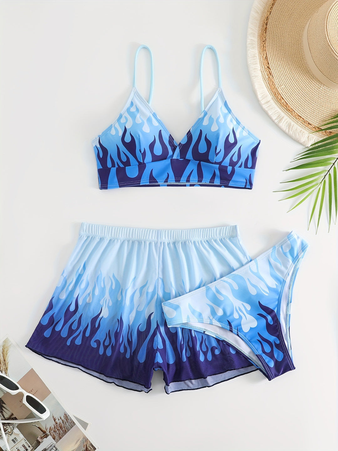 Damen Triangel-Bikini mit aufregendem Flammenmuster Drune