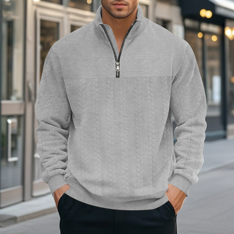 Herren nan strukturierter Halbzip-Strickpullover mit Stehkragen und Zopfmuster Drune