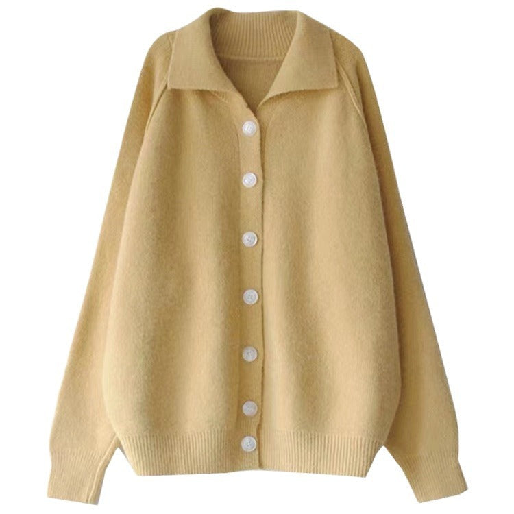 Damen bequemer Strickcardigan mit klassischem Kragen und Knopfverschluss Drune