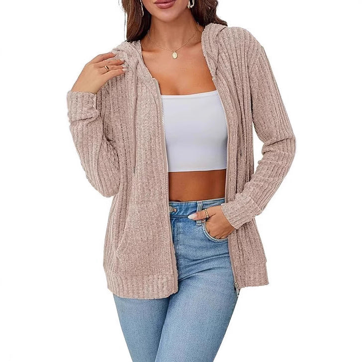 Damen gemütlicher Strick-Hoodie mit Reißverschluss Drune