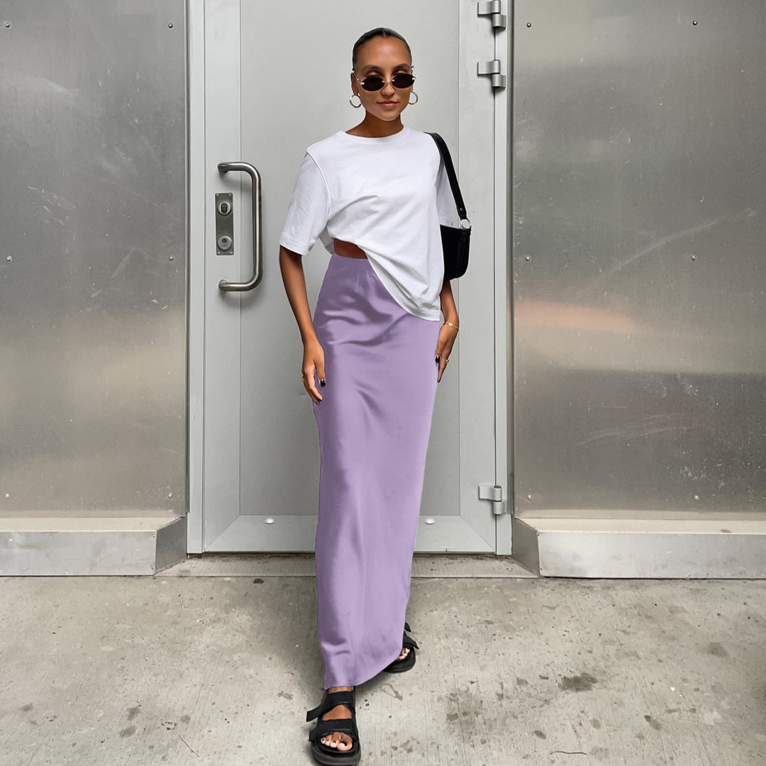 Damen Langes Satin-Rock mit hohem Schlitz Drune