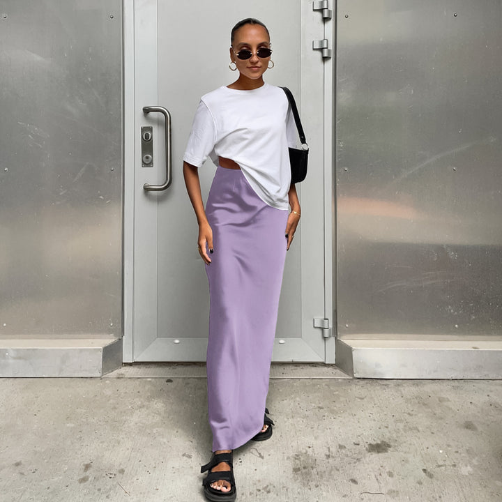 Damen Langes Satin-Rock mit hohem Schlitz Drune