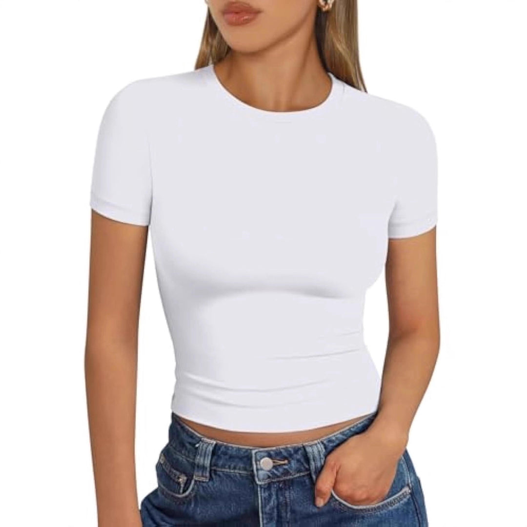 Damen figurbetontes Kurzarmshirt aus elastischem Material Drune