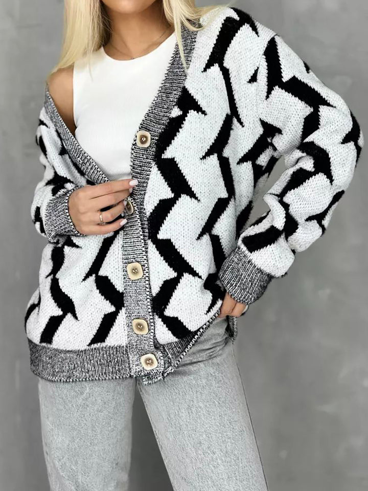 Damen lässige Strickjacke mit modernem Blitzenmuster Drune