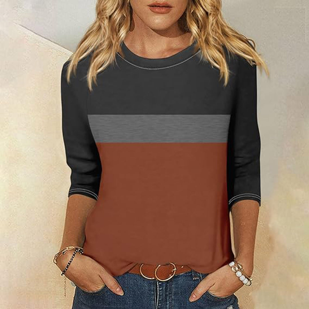 Damen Freizeit-T-Shirt mit modischem Farbblockdesign Drune