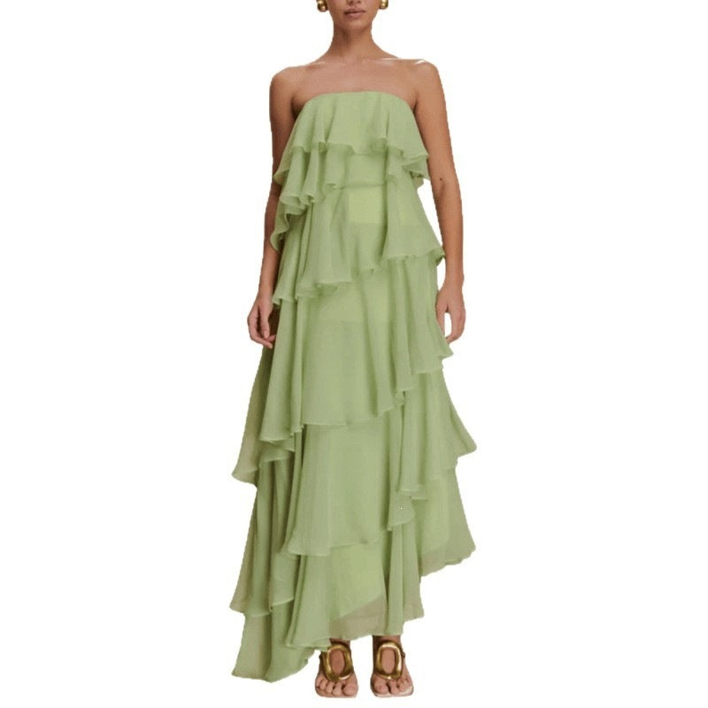Damen Langes Rüschensommerkleid mit gerafften Details Drune
