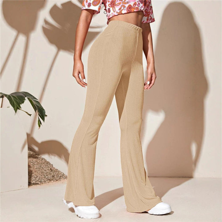 Damen Hochtaillierte Rippstrick-Leggings mit ausgestelltem Bein Drune