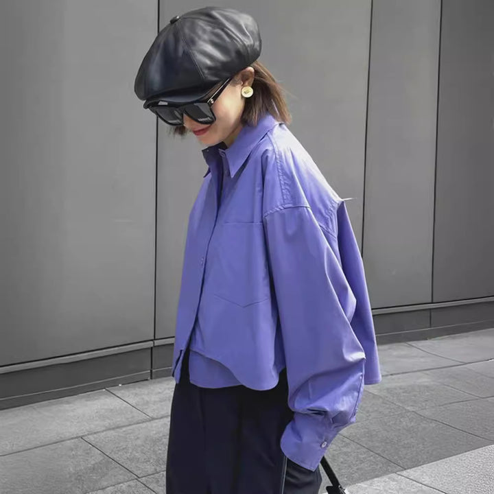 Damen Modische cropped Bluse mit oversized Schnitt Drune