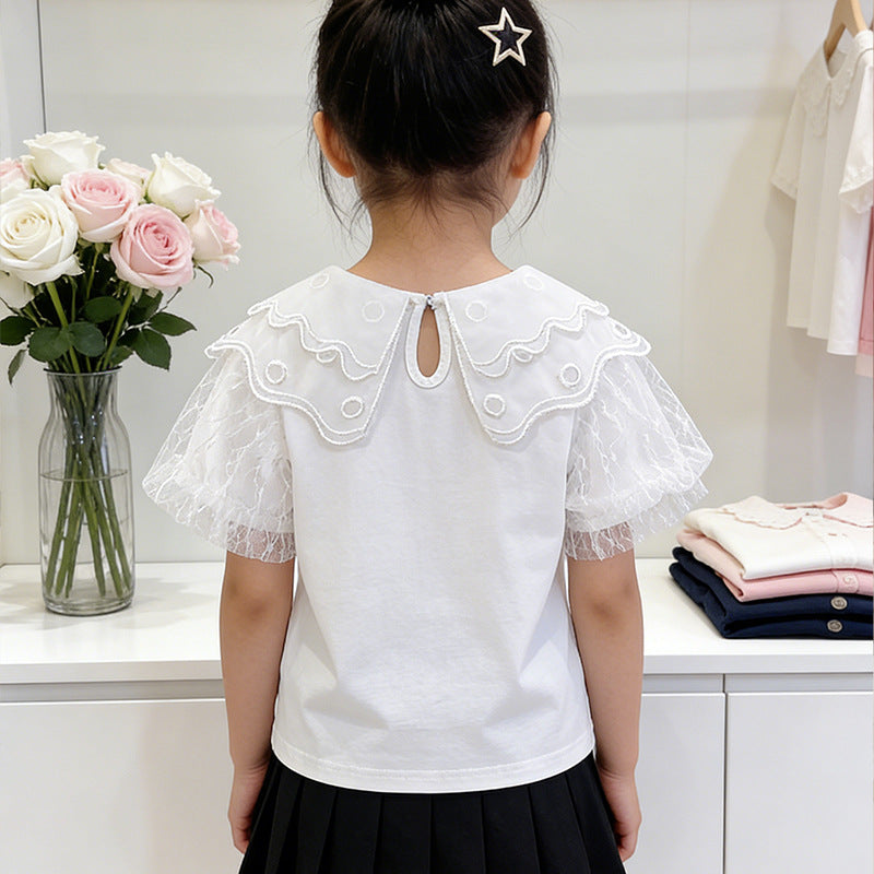 Mädchen T-Shirt mit elegantem Spitzenkragen und luftigen Ärmeln Drune