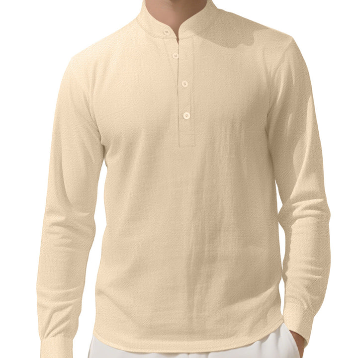 Herren Elegantes Langarmhemd mit Stehkragen und Knopfleiste Drune
