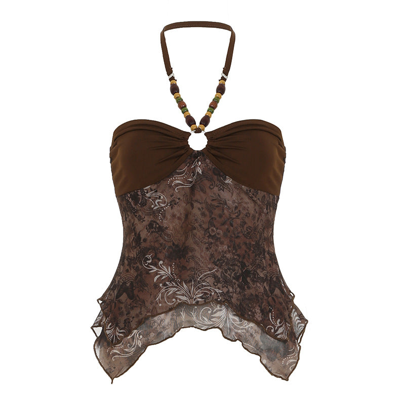 Damen Blusenoberteil mit verspieltem Halterneck-Design und floralem Muster Drune