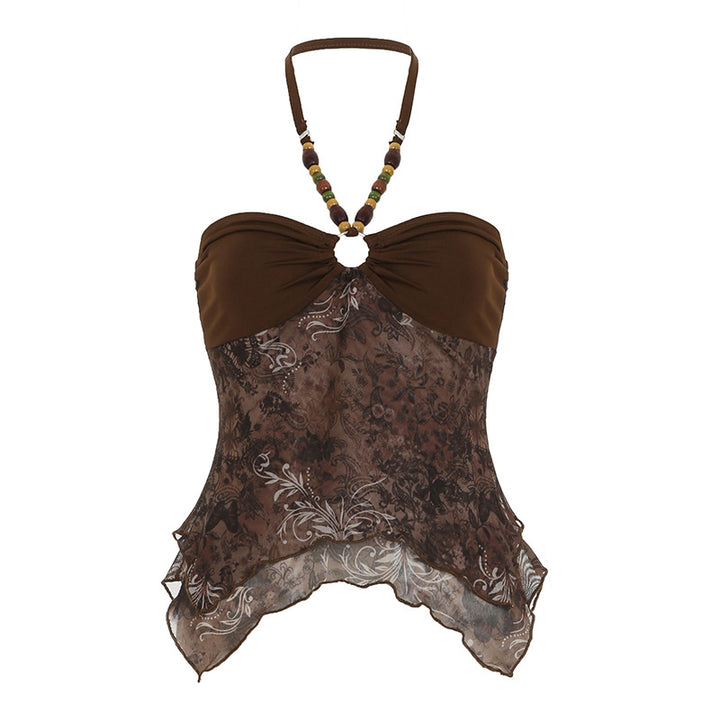 Damen Blusenoberteil mit verspieltem Halterneck-Design und floralem Muster Drune