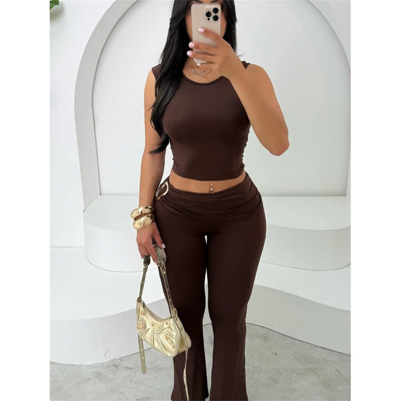 Damen figurbetontes Crop-Top und flared Leggings Set Drune