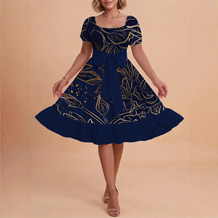 Damen A-Linien-Kleid mit floralen Motiven und taillierbarem Gürtel Drune
