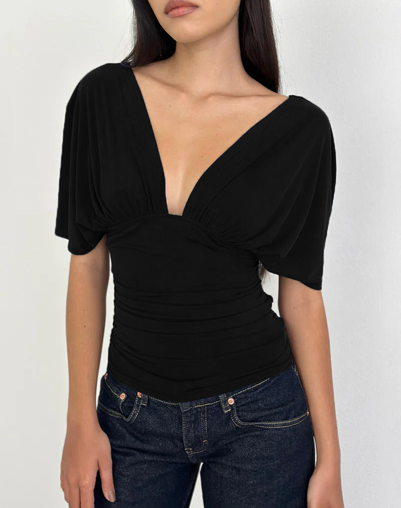 Damen Elegantes Oberteil mit tiefem V-Ausschnitt und lässigem Drapierungsdesign Drune