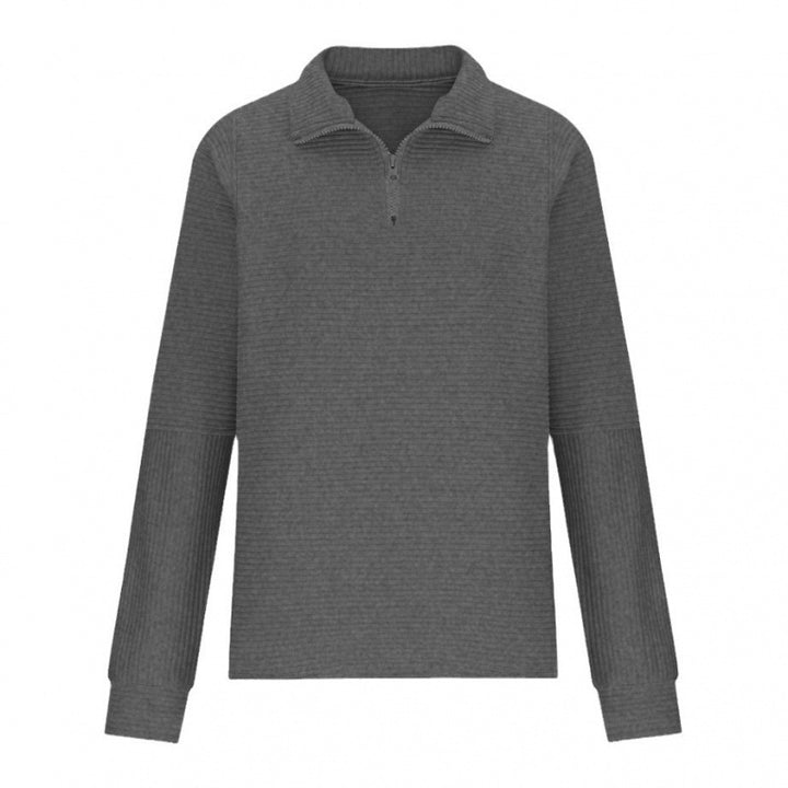 Damen kuscheliger Stepp-Pullover mit hohem Kragen und halbem Reißverschluss Drune