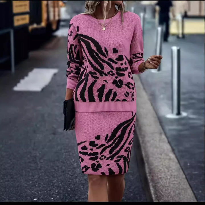Damen Strickkleid im Leopardenmuster Drune