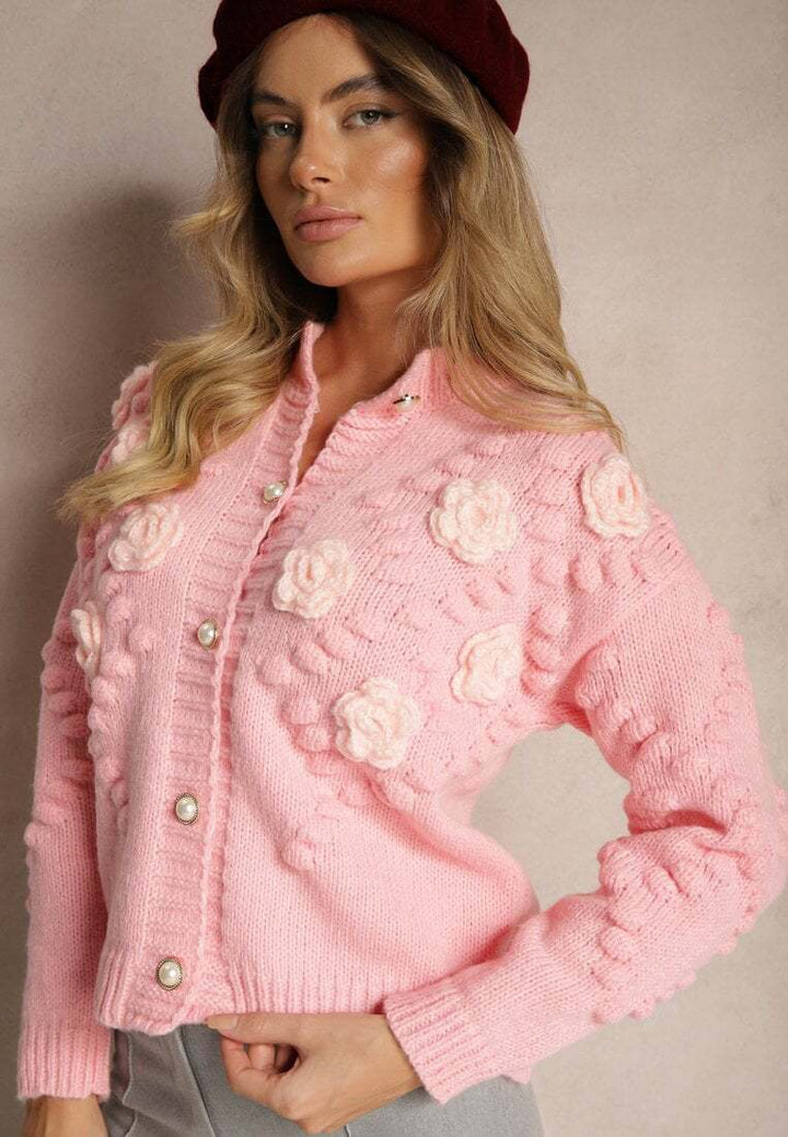Damen Strickjacke mit floralen Details und Knopfverschluss Drune