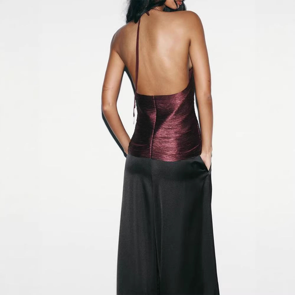Damen stylisches Haltertop mit tiefem V-Ausschnitt und Rüschendetails Drune