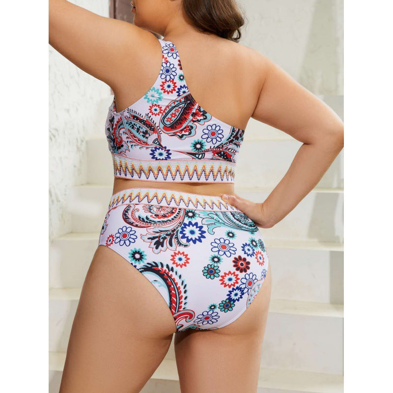 Damen Hochtaillierter Bikini mit gestreiftem Bund Drune