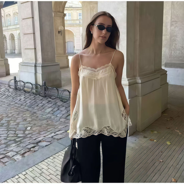 Damen elegantes Spitzentop mit feinen Trägern Drune