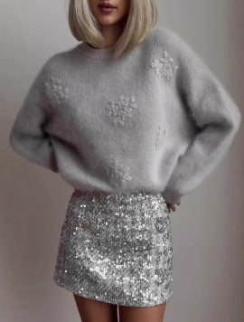 Damen Verspielter Pullover mit floralem Spitzenmotiv Drune