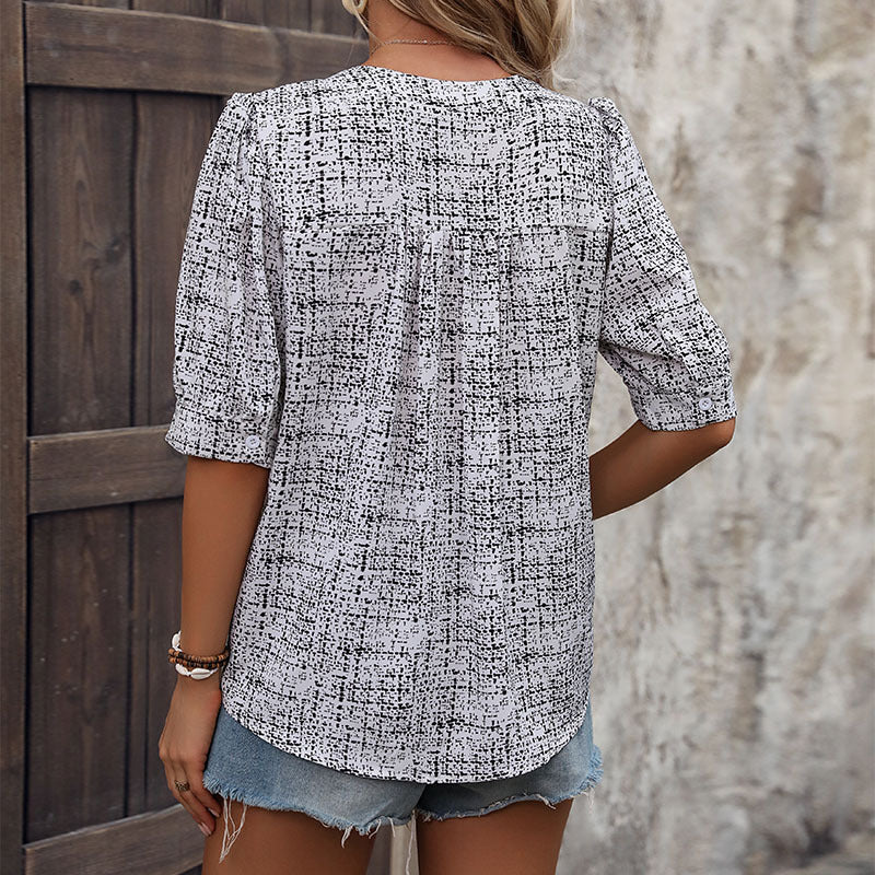 Damen Bluse mit kreativem grafischem Muster und lockerer Passform Drune