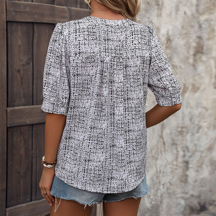 Damen Bluse mit kreativem grafischem Muster und lockerer Passform Drune