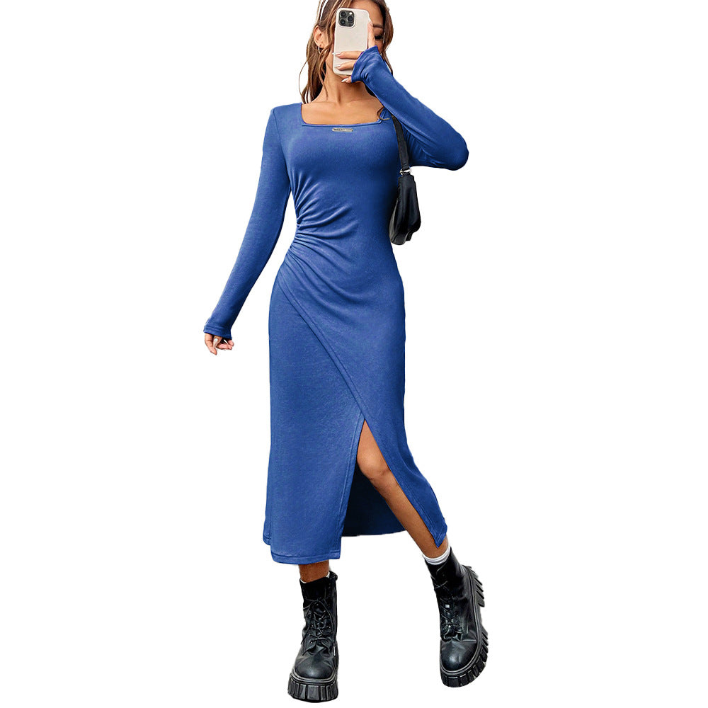 Damen figurbetontes Midikleid mit schickem Ausschnitt und seitlichem Schlitz Drune