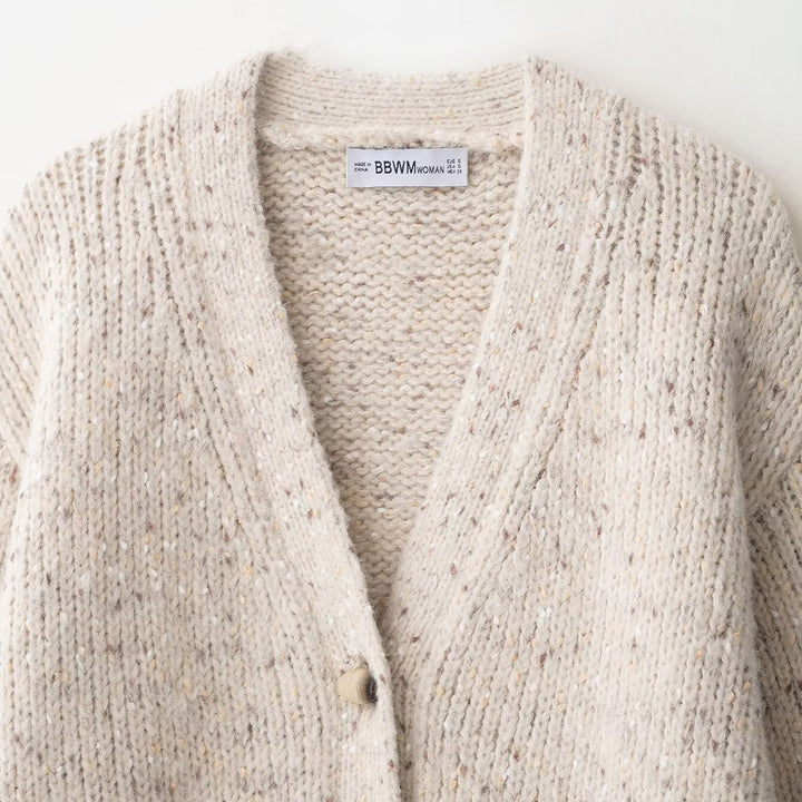Damen modische Strickjacke mit tiefem V-Ausschnitt und praktischen Taschen Drune