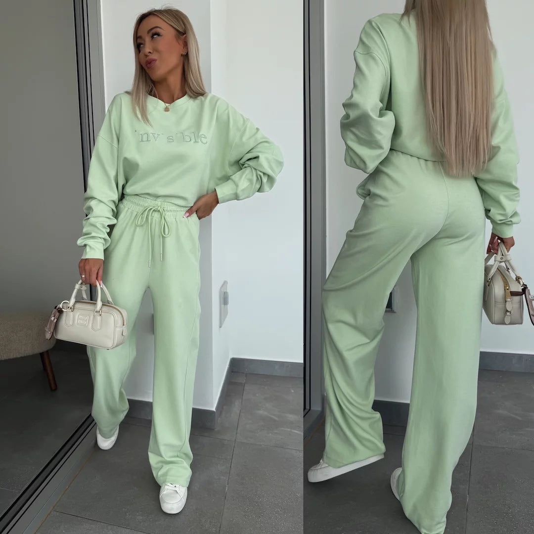 Damen lässiges Fleece-Loungewear-Set mit elastischem Bund Drune