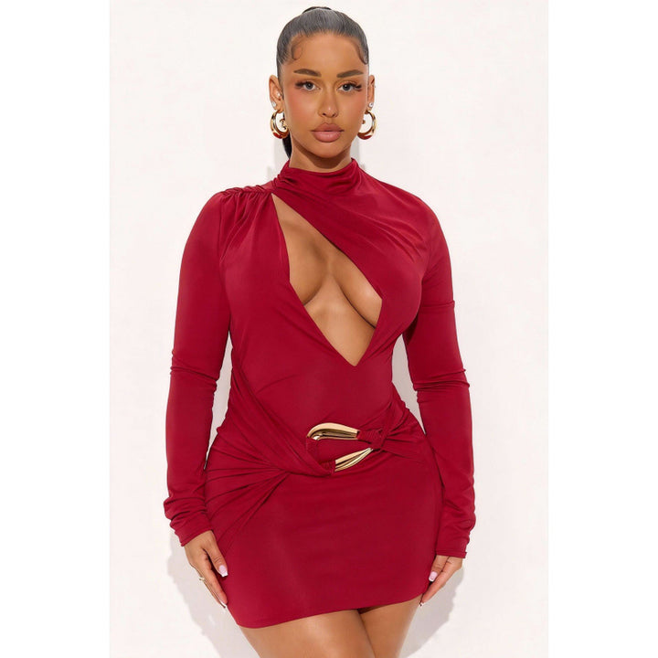 Damen Enganliegendes Minikleid mit raffiniertem Wickeldesign und tiefem Ausschnitt Drune