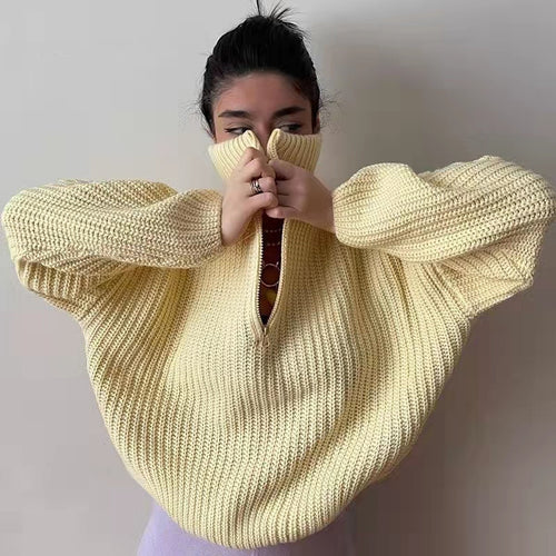 Damen Strickpullover mit Stehkragen Drune