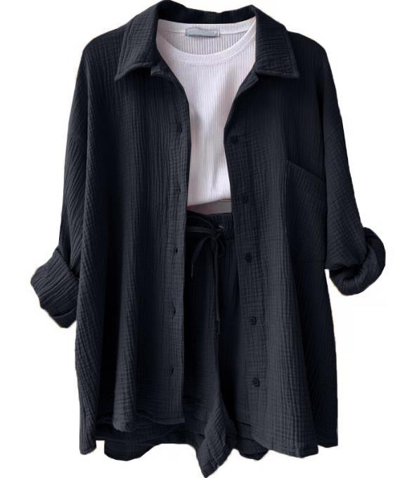 Damen lässiges Sommer-Outfit mit moderner Knopfleiste und elastischem Bund Drune