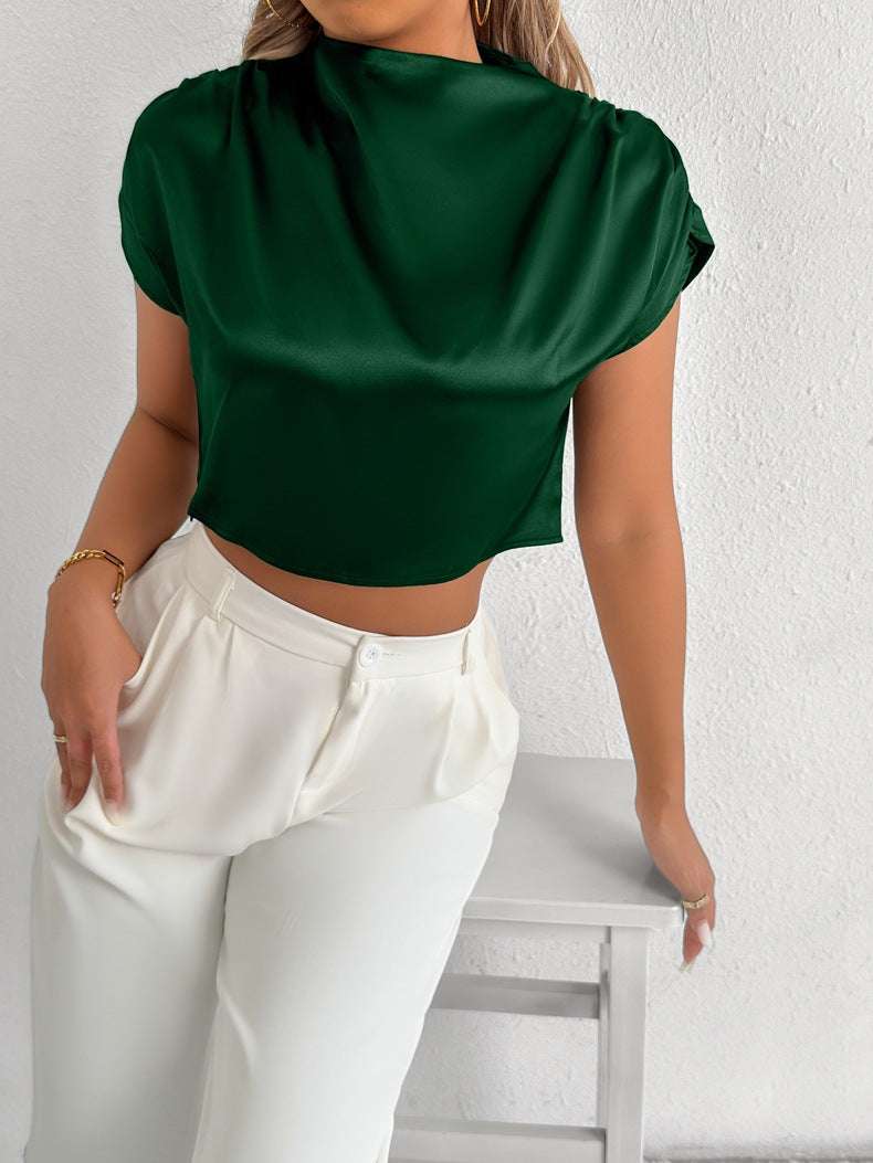 Damen Elegantes Kurzarm-Blusenshirt mit modernem Stehkragen Drune
