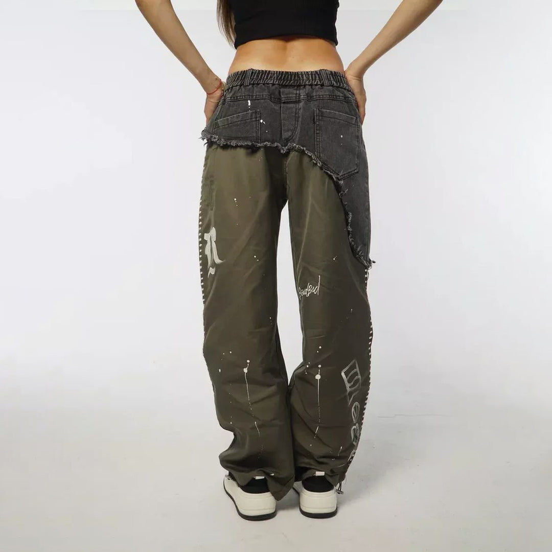 Damen modische Baggy-Jeans mit asymmetrischem Design und einzigartigen Details Drune