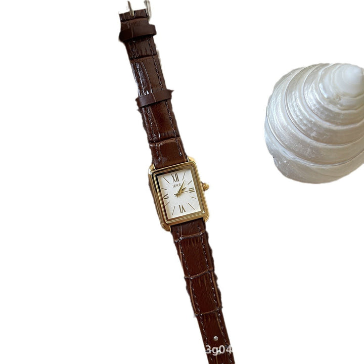 Drune | Quadratische Damenarmbanduhr Mit Lederband Und Römischen Zahlen