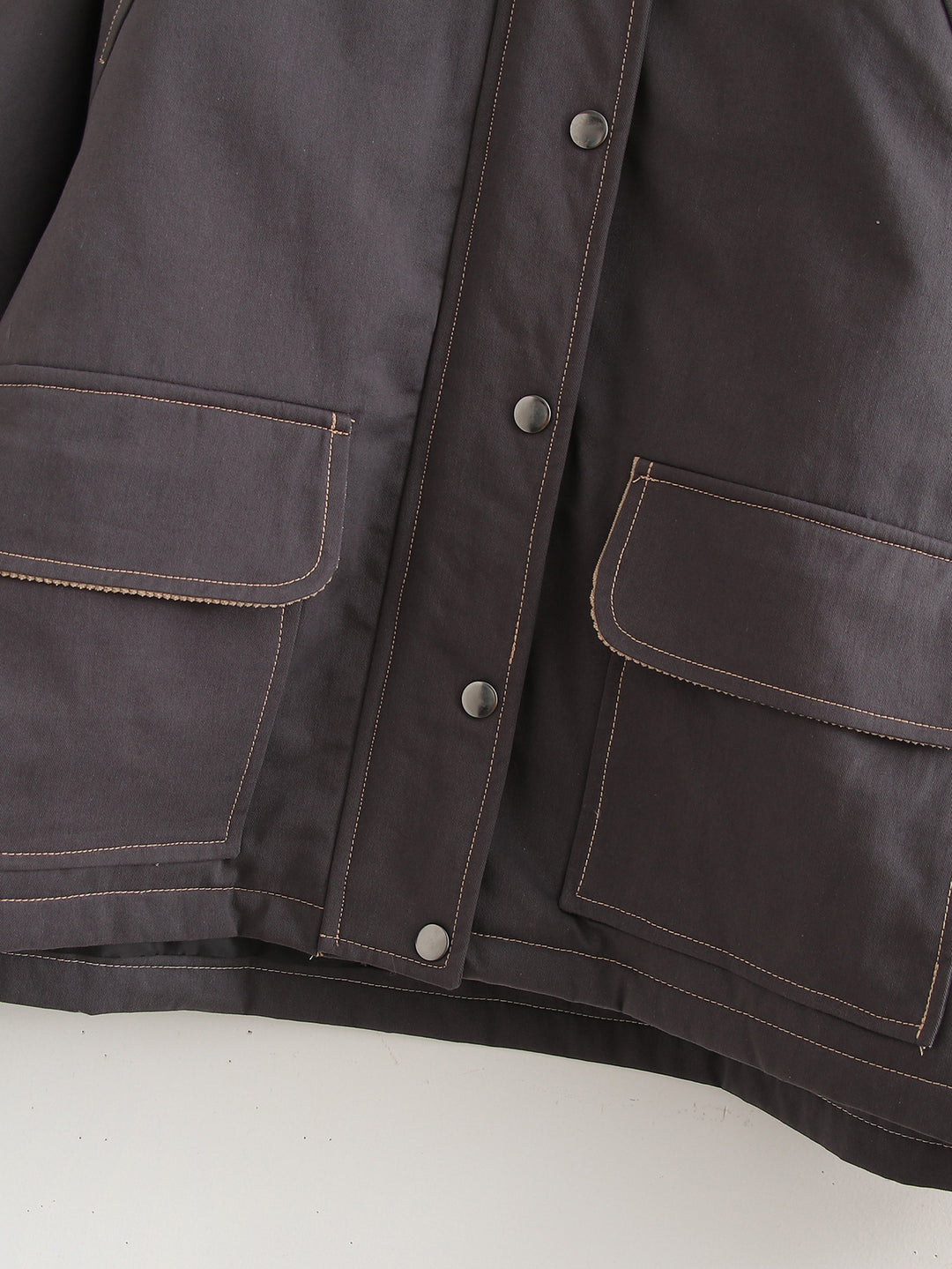 Damen modische Jacke mit kordelisiertem Kragen und praktischen Taschen Drune